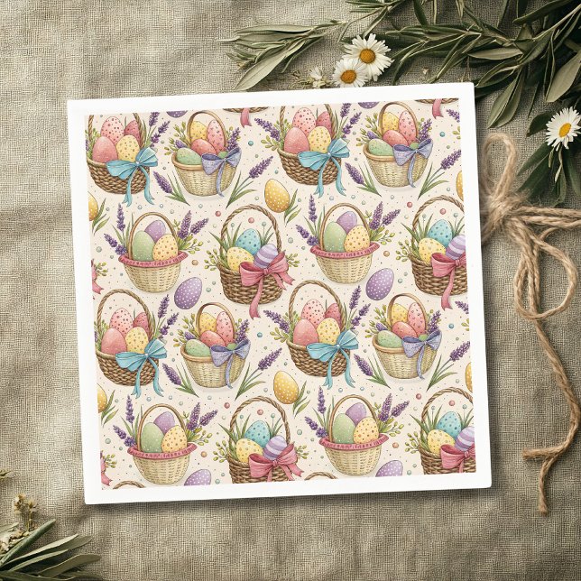 Wicker Basket Easter Eggs with Lavender Napkins (Creator Uploaded)