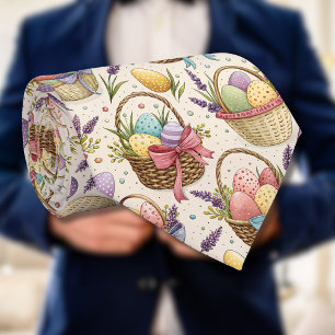 Wicker Basket Easter Eggs with Lavender Neck Tie