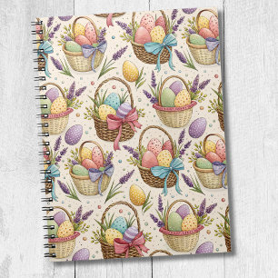 Wicker Basket Easter Eggs with Lavender Notebook