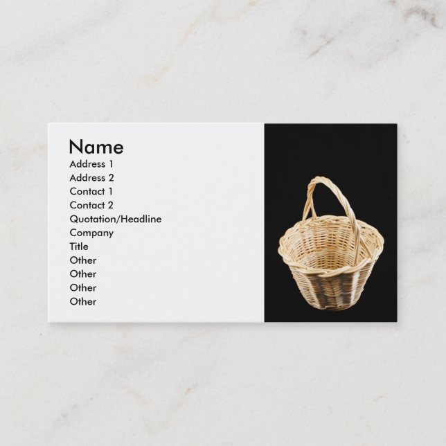 Wicker basket on black background business card (Front)