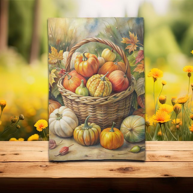 Wicker Basket with Pumpkins Fall Kitchen Towel (Creator Uploaded)