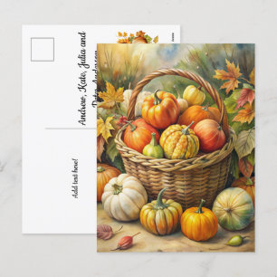 Wicker Basket with Pumpkins - Welcome Fall Holiday Postcard