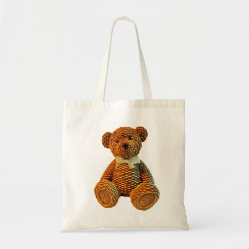 Wicker Brown Teddy Bear Tote Bag