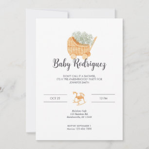 Wicker Carriage & Rocking Horse Baby - Gray Invitation