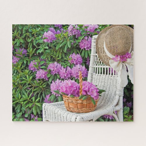 wicker chair in azalea garden jigsaw puzzle