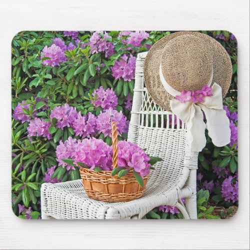 wicker chair in azalea garden mouse pad