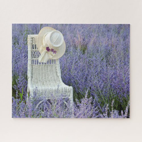 wicker chair in Russian Sage field Jigsaw Puzzle