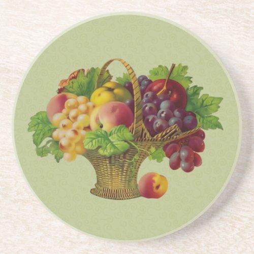 Wicker Fruit Basket Vinage Art Coaster