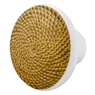 Wicker Rattan Boho Ceramic Knob