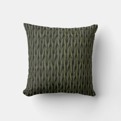 Wicker Rattan look Woven Boho Basket Weave Green Throw Pillow