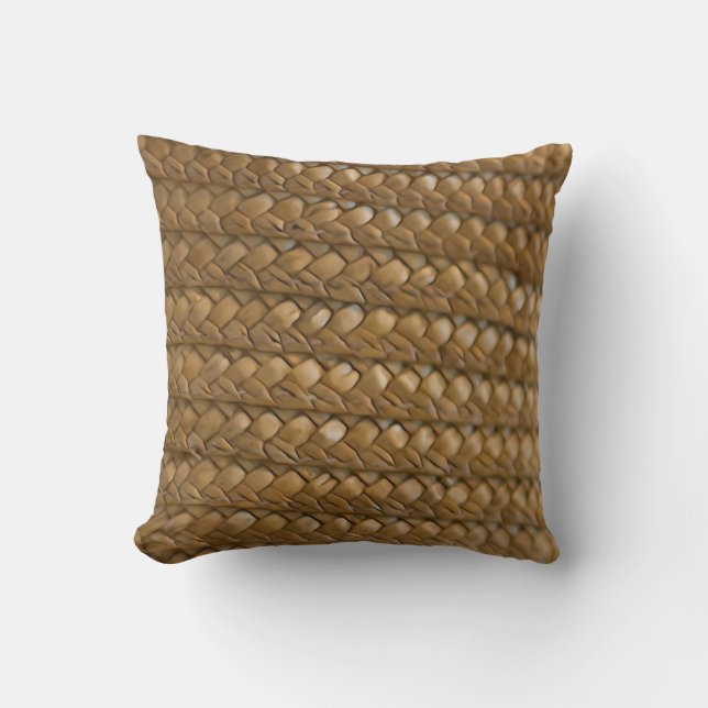 Wicker Straw Rattan Throw Pillow (Front)