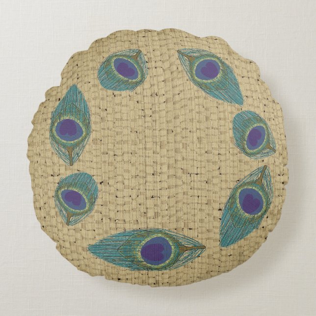  wicker weave peacock feather Round Pillow (Front)
