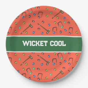 Wicket Cool Cute Croquet Hand-Illustrated Orange Paper Plates