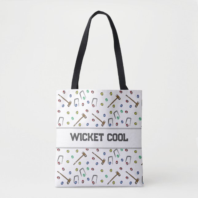 Wicket Cool Cute Croquet Pun Hand-Illustrated Boho Tote Bag (Front)