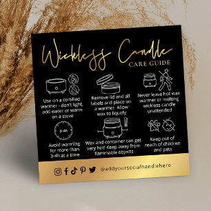 Wickless Candle Black & Gold Script Logo Care Card