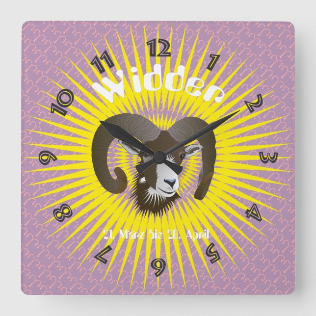 Widder 21. März bis 20. April Uhr Square Wall Clock (Front)