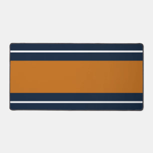 Wide 70s Orange White Navy Blue Racing Stripes Desk Mat
