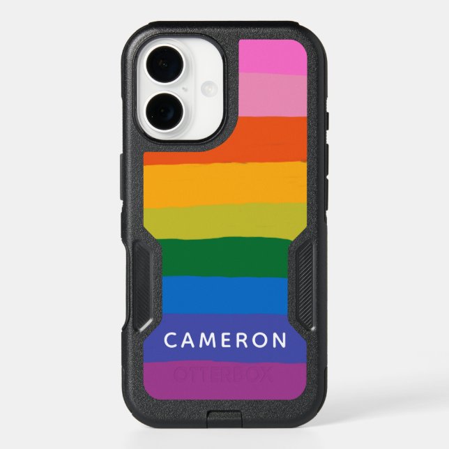 Wide Abstract Rainbow Stripes Personalized Otterbox iPhone Case (Back)