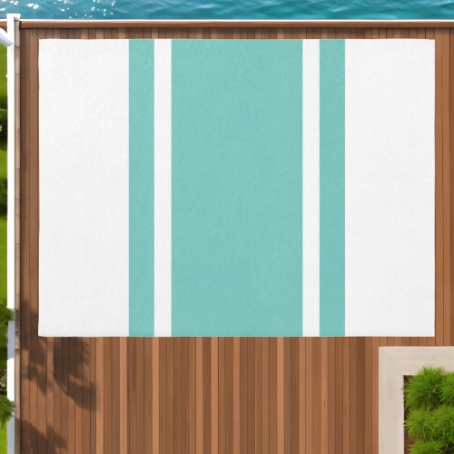 Wide Aqua Teal Racing Stripes On Summer White Outdoor Rug