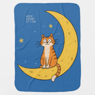 Wide Awake At 3 AM Funny Cat Moon Graphic Gift Baby Blanket