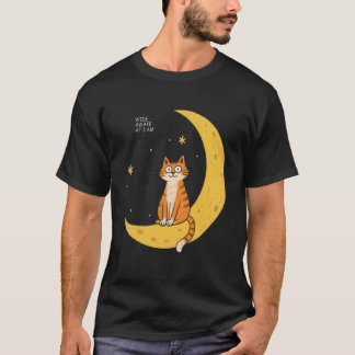 Wide Awake At 3 AM Funny Cat Moon Graphic Gift T-Shirt