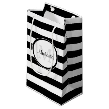 Wide Black And White Stripes And Casual Name Small Gift Bag by ohsogirly at Zazzle