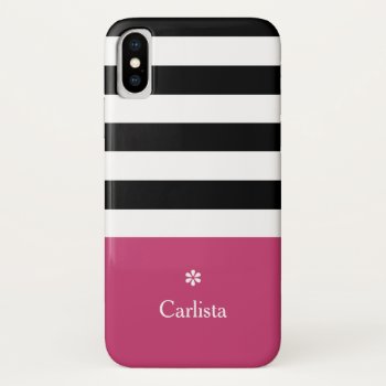 Wide Black Horizontal Stripes Dark Pink Name Daisy Iphone X Case by ohsogirly at Zazzle