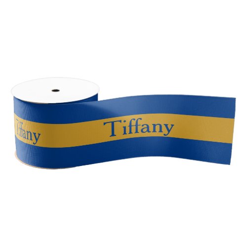 Wide Blue and Gold Personalize Grosgrain Ribbon