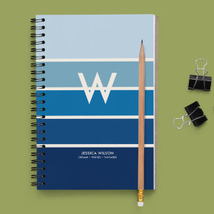 Wide Blue Gradient Striped Monogram Personal Notebook