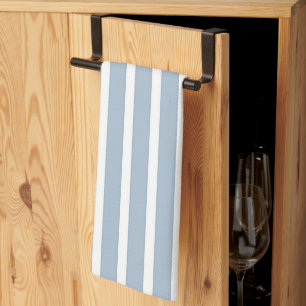 Wide Blue Gray White Stripes Kitchen Towel