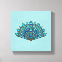 Wide Blue Peacock Feather Fan