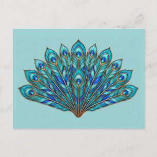 Wide Blue Peacock Feather Fan Postcard