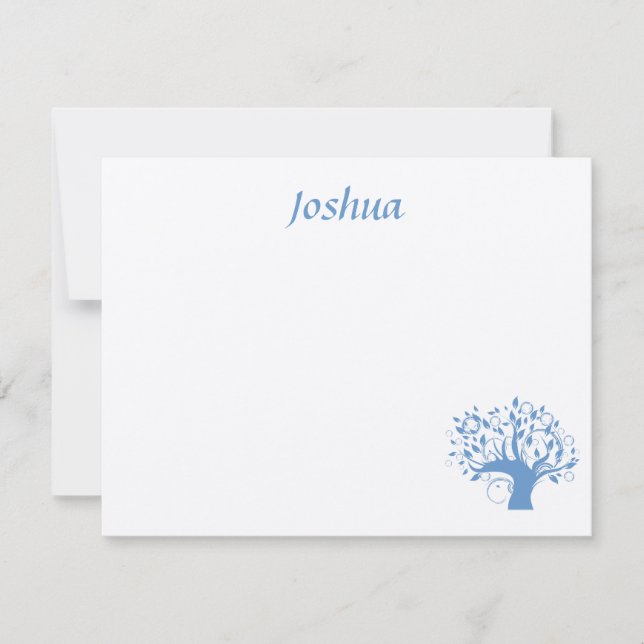 Wide Blue Tree of Life Thank You Note Card (Front)
