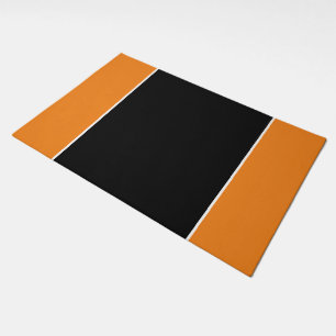 Wide Bold Black White Center Orange Side Stripes Doormat