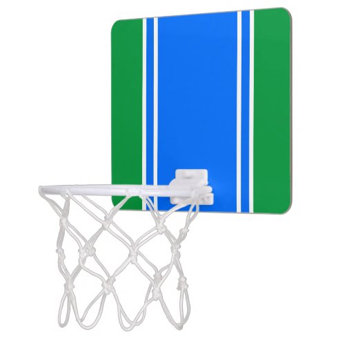 Wide Bright Blue Twin White Stripes On Bold Green Mini Basketball Hoop