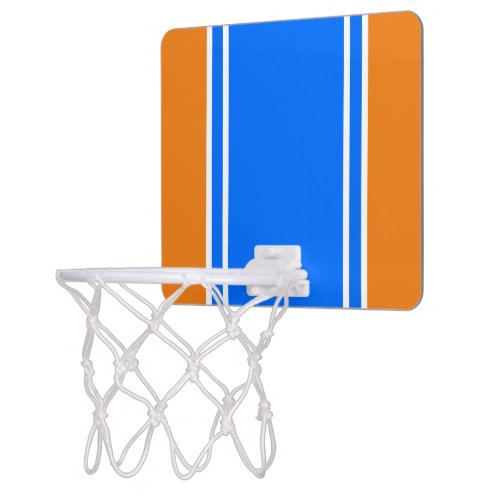 Wide Bright Blue Twin White Stripes On Bold Orange Mini Basketball Hoop