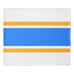 Wide Bright Blue Yellow Racing Stripes On White Duvet Cover
