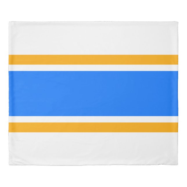 Wide Bright Blue Yellow Racing Stripes On White Duvet Cover (Front)