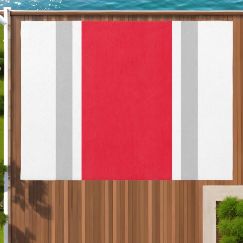 Wide Bright Red Light Gray Racing Stripes On White Outdoor Rug