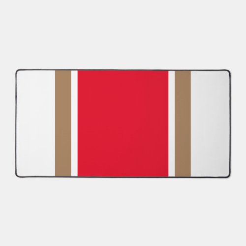 Wide Bright Red Mocha Brown Racing Stripes White Desk Mat