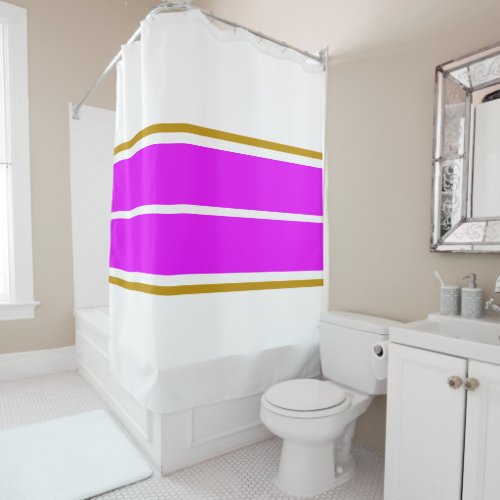 Wide Bright Tropical Pink White Racing Stripes  Shower Curtain