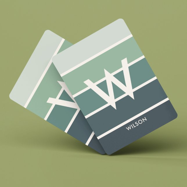 Wide Deep Green Gradient Striped Monogram Personal Poker Cards (Creator Uploaded)