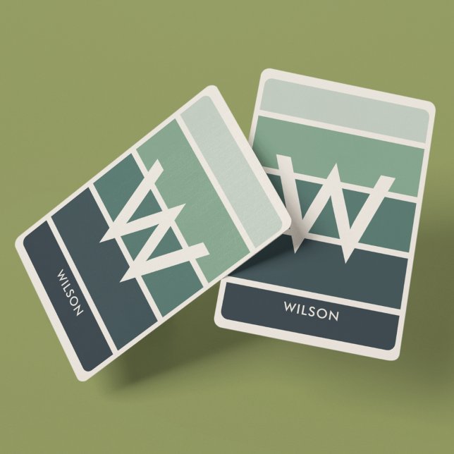 Wide Deep Green Gradient Striped Monogram Personal Poker Cards (Creator Uploaded)