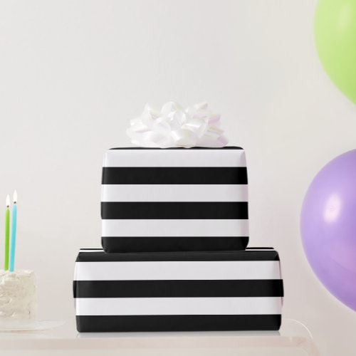 Wide Deepest Black and White Striped Pattern Wrapping Paper