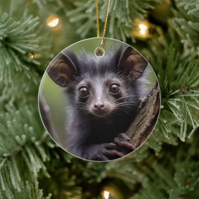 "Wide-Eyed Aye-Aye in a Tree" Ceramic Ornament (Tree)