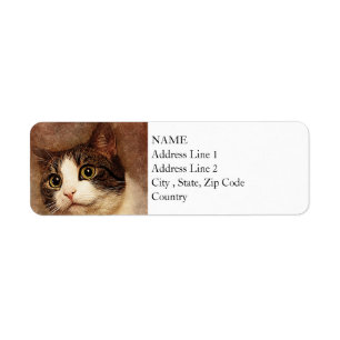 Wide Eyed Kitty Portrait Abstract Watercolor Label