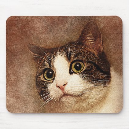 Wide Eyed Kitty Portrait | Abstract | Watercolor Mouse Pad