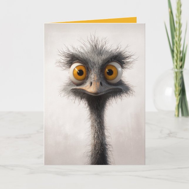 Wide-Eyed Ostrich Cartoon Portrait Invitation (Front)
