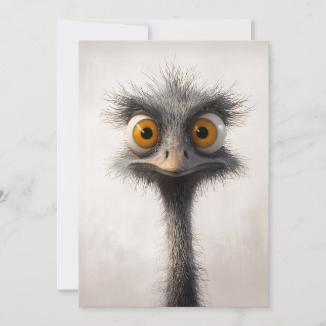 Wide-Eyed Ostrich Cartoon Portrait Invitation (Front)