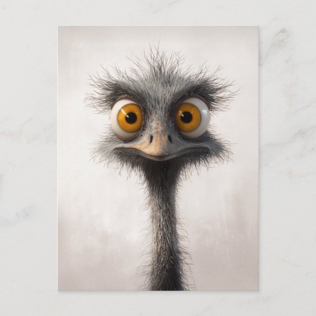 Wide-Eyed Ostrich Cartoon Portrait Postcard (Front)